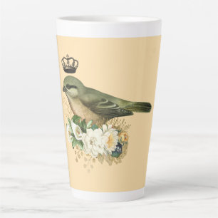 Fancy Crown Bird on Peach   Latte Mug