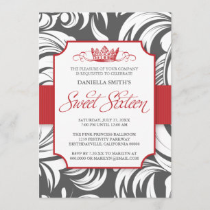 Fancy Crown Sweet Sixteen Birthday Party Invite