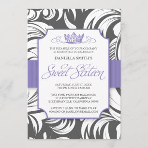 Fancy Crown Sweet Sixteen Birthday Party Invite