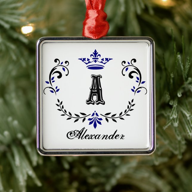 Fancy Crown Wreath Monogram A   Metal Ornament (Tree)