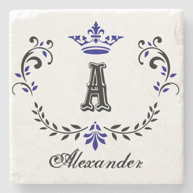 Fancy Crown Wreath Monogram A Stone Coaster (Front)