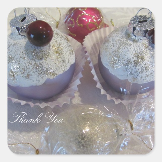 Fancy Cupcake Thank You Square Sticker (Front)