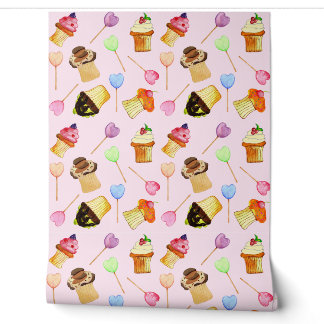 Fancy Cupcakes And Heart Lollipops Sweet Shop Wallpaper