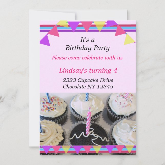 Fancy Cupcakes Birthday Party Invitation (Front)