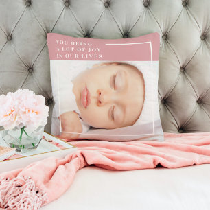 Fancy Cute Baby Photo   Pink & White   Quote  Cushion