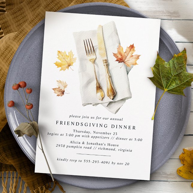 Fancy Cutlery | Rustic Fall Leaf Friendsgiving Invitation (Creator Uploaded)