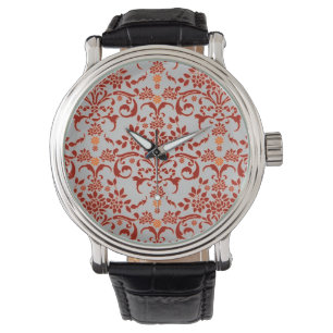 Fancy Damask Design Orange and Silver Watch