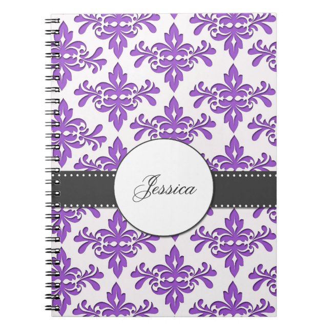 Fancy Damask Monogram Notebook (Front)