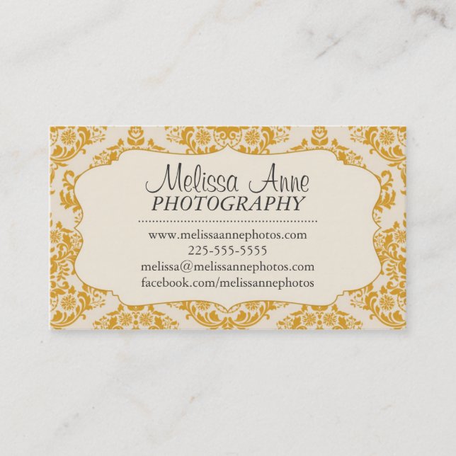 Fancy Damask Photography Business Card (Front)