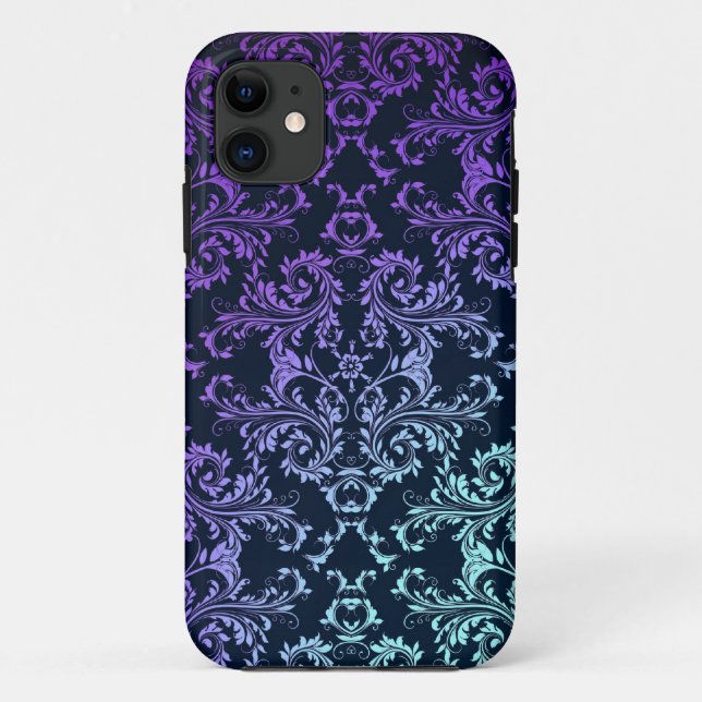 FAncy Damask Teal Blue Purple Black Case-Mate iPhone Case (Back)