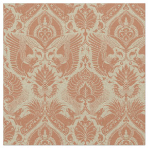 Fancy Damask with Animals, Clay Red Fabric