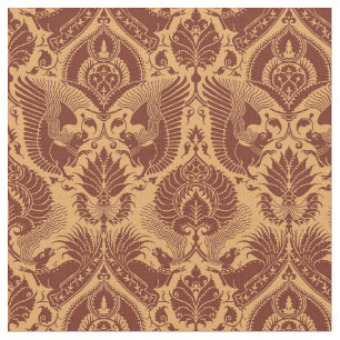 Fancy Damask with Animals, Tawny Red Fabric