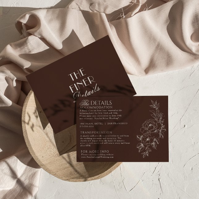 Fancy Dark Cocoa Floral Boho Chic Wedding Details Enclosure Card (Creator Uploaded)
