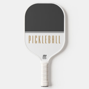 Fancy Dark Grey White Colour Block PICKLEBALL Text Pickleball Paddle