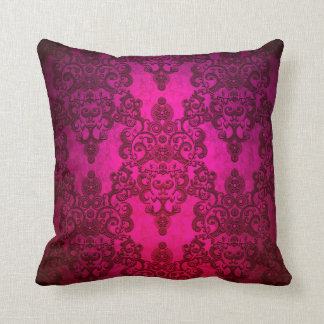 Fancy Deep Glowing Pink Damask Pattern Cushion