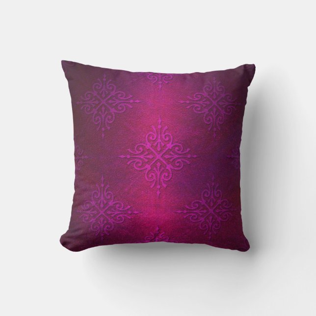 Fancy Deep Pink Purple Damask Pattern Cushion (Front)
