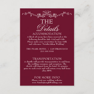 Fancy Deep Red Floral Old Money Wedding Details Enclosure Card