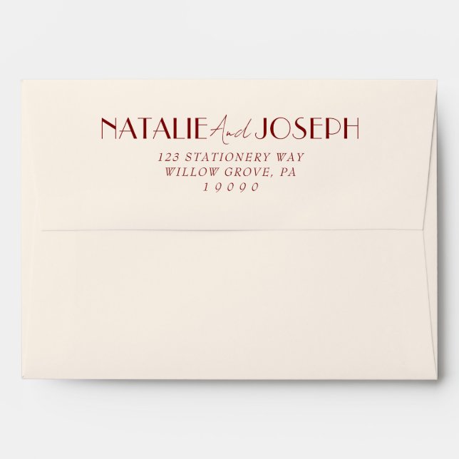Fancy Deep Red Old Money Retro Wedding Envelope (Back (Top Flap))