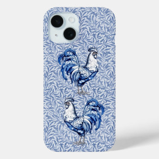 Fancy Delft Blue And White Rooster Chicken iPhone 15 Case