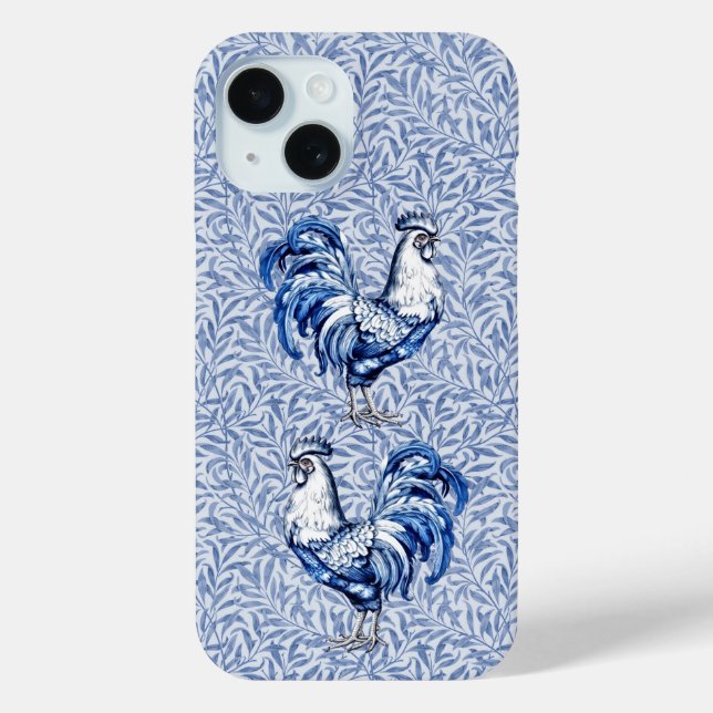 Fancy Delft Blue And White Rooster Chicken Case-Mate iPhone Case (Back)