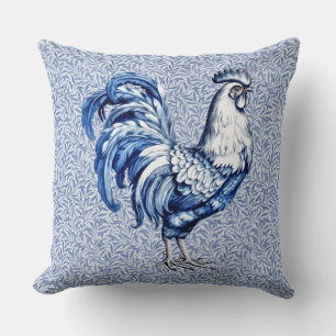 Fancy Delft Blue And White Rooster Chicken Cushion