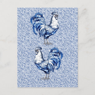 Fancy Delft Blue And White Rooster Chicken Postcard
