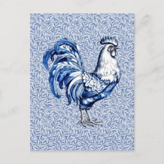 Fancy Delft Blue And White Rooster Chicken Postcard