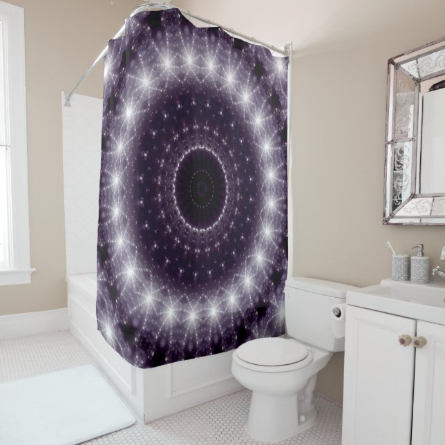 Fancy Delicate Black & White Lace Pattern Shower Curtain (In Situ)