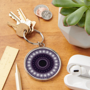 Fancy Delicate Black & White Round Lace Key Ring