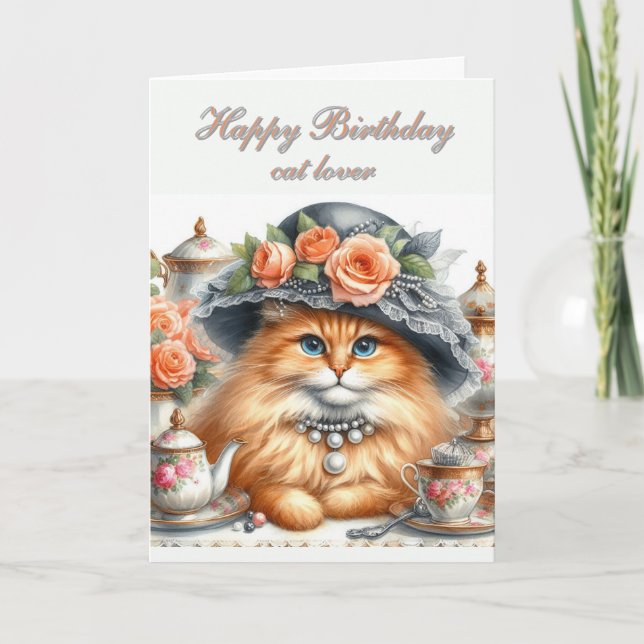 Fancy Dressed Cat Lovers Happy Birthday Card (Front)