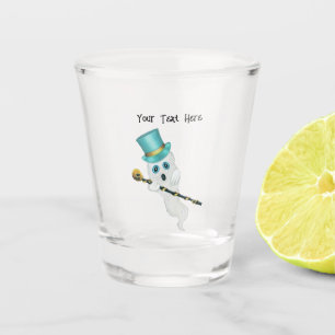 Fancy Dressed up Ghost Blue Top Hat Cane Skuls Shot Glass