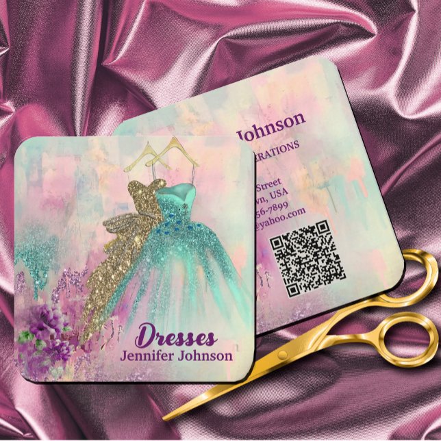 Fancy Dresses Tailor Abstract Glitter Square Business Card (Fancy Dresses Tailor Abstract Glitter Square Business Card #tailor #zazzlemade #fashiondesigner )