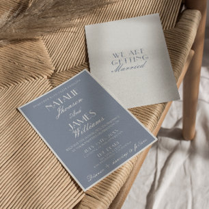Fancy Dusty Blue Old Money Retro Classic Wedding Invitation