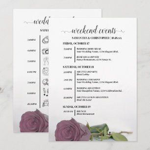 Fancy Dusty Mauve Rose Wedding Events & Timeline Program