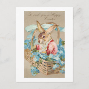 Fancy Easter Bunny in Basket with Forget-Me-Nots Postcard