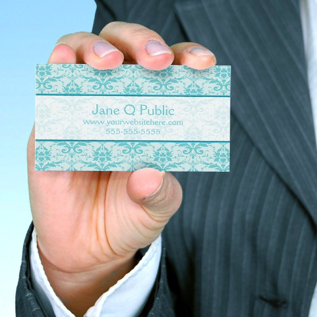 Fancy Eggshell Blue Damask Business Card (Creator Uploaded)