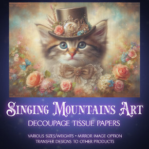 Fancy Elegant Feline Floral Decoupage Tissue Paper