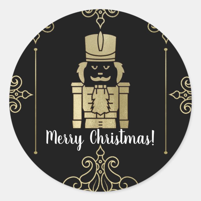 Fancy Elegant Gold Black Nutcracker Holiday Party Classic Round Sticker (Front)