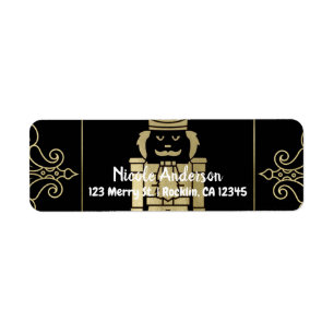 Fancy Elegant Gold Black Nutcracker Holiday Party Return Address Label