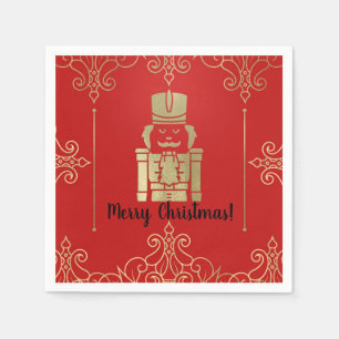Fancy Elegant Gold & Red Nutcracker Holiday Party Napkin