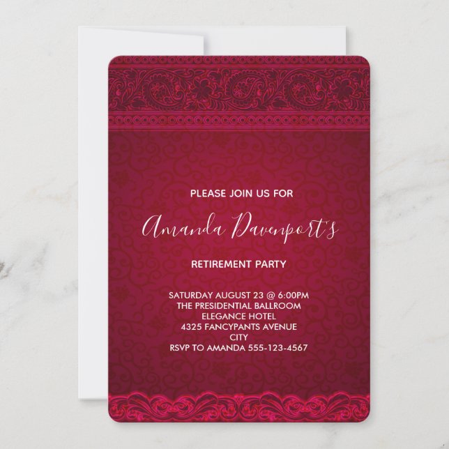 Fancy & Elegant Red Abstract Retirement Party Invitation (Front)