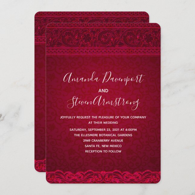 Fancy Elegant Red Abstract Wedding Invitation (Front/Back)