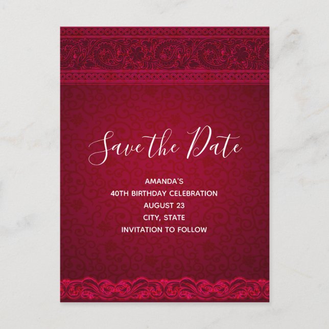 Fancy & Elegant Red Background Stylish Birthday Invitation Postcard (Front)