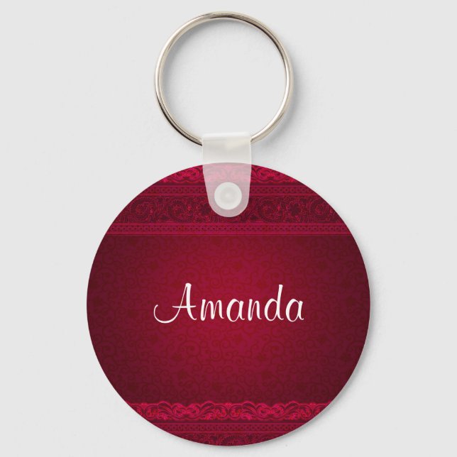 Fancy & Elegant Red Background Stylish Key Ring (Front)