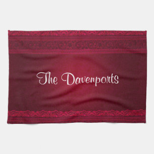 Fancy & Elegant Red Background Stylish Tea Towel