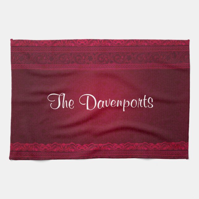 Fancy & Elegant Red Background Stylish Tea Towel (Horizontal)