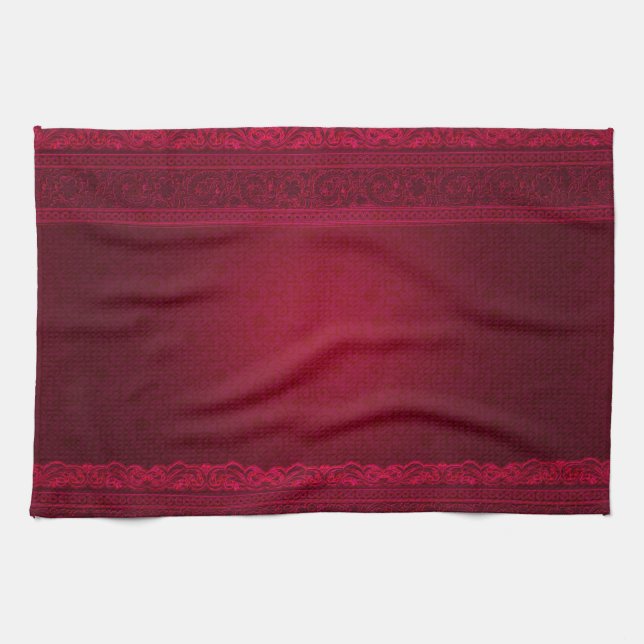 Fancy & Elegant Red Background Stylish Tea Towel (Horizontal)