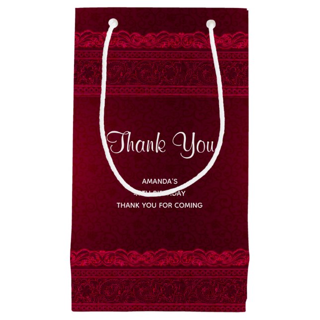 Fancy & Elegant Red Background Stylish Thank You Small Gift Bag (Front)