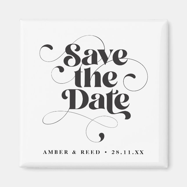 Fancy Elegant Script Font Save the Date Magnet (Front)
