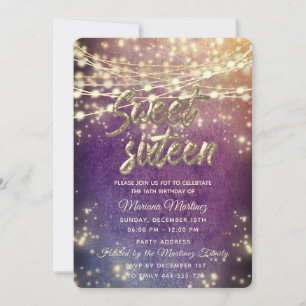 Fancy elegant String lights gold sparkle Invitation